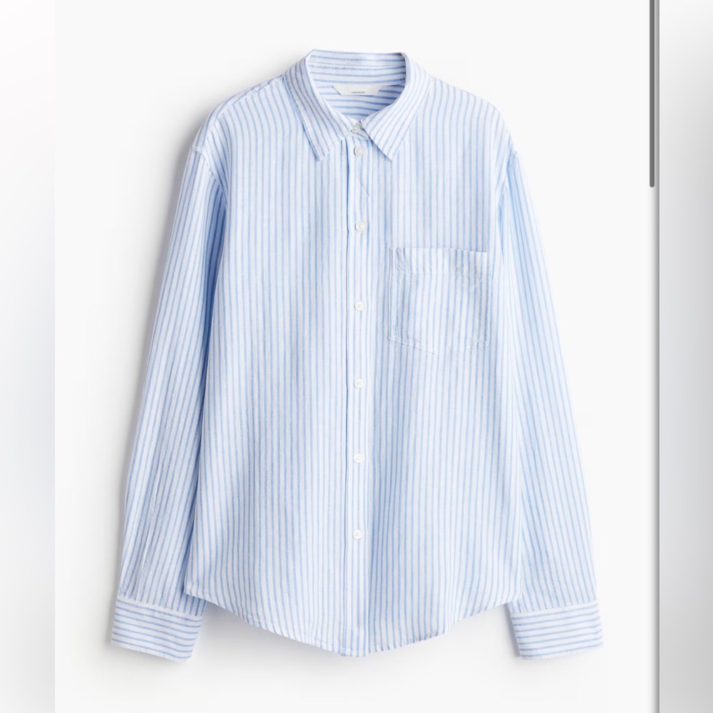 H&M Striped Women’s Linen Blend Button Down Shirt size Large